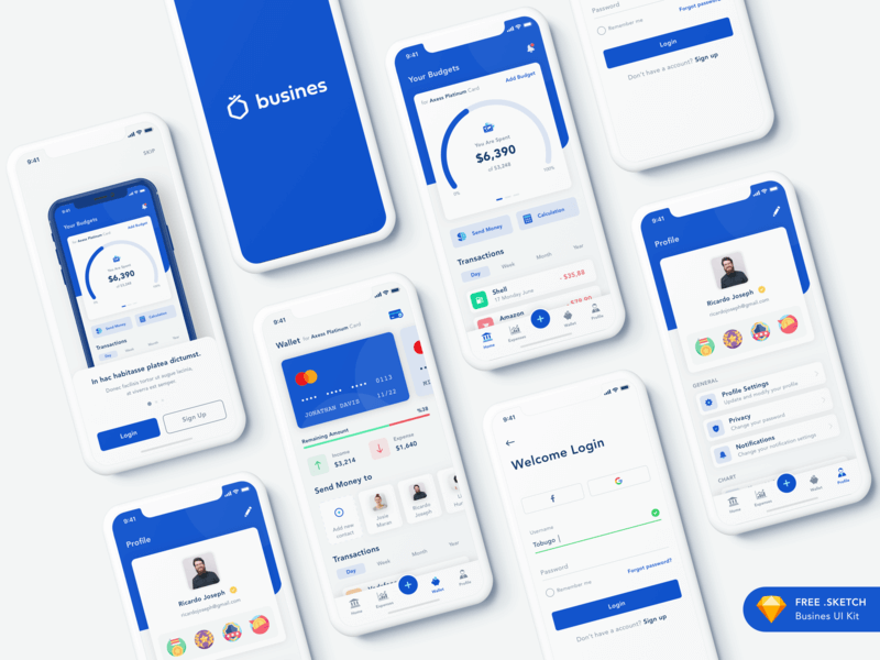 Bank App UI Kit - Free Sketch Resource | Sketch Elements