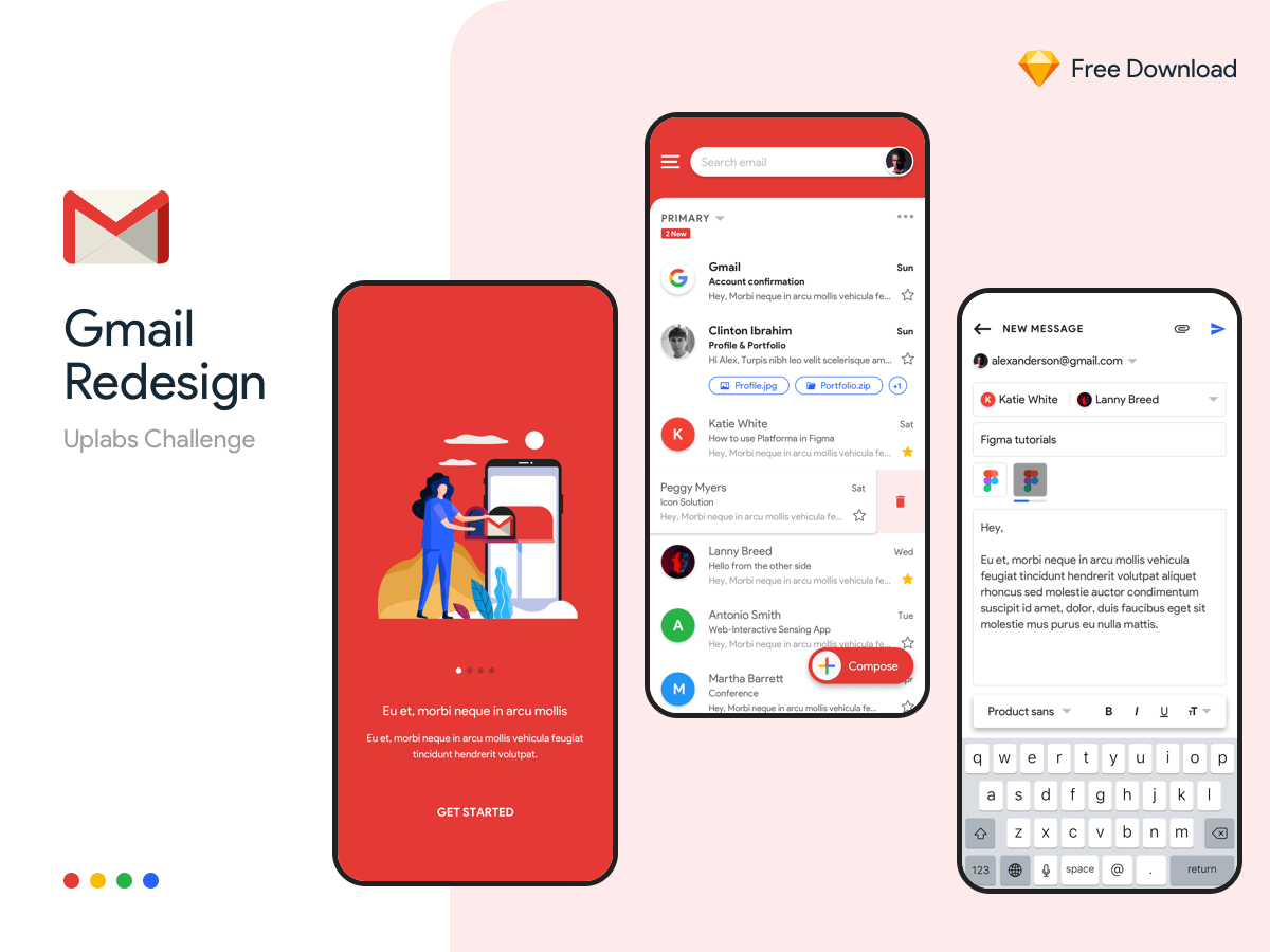 Gmail Redesign App Free Sketch Resource Sketch Elements