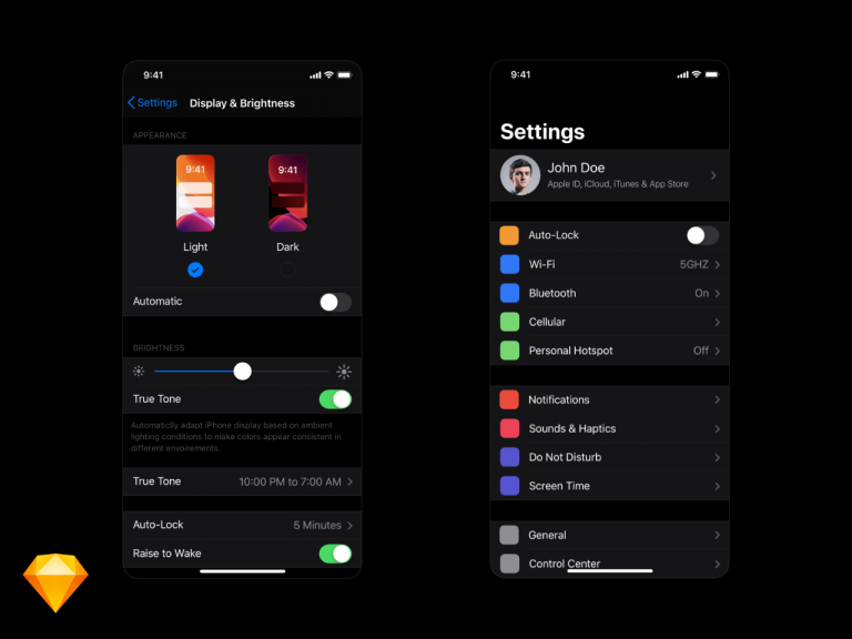 iOS 13 Dark Mode Settings - Free Sketch Resource | Sketch Elements