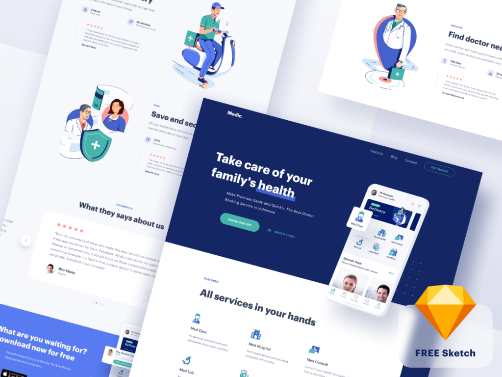 Medical App Website - Free Sketch Resource | Sketch Elements