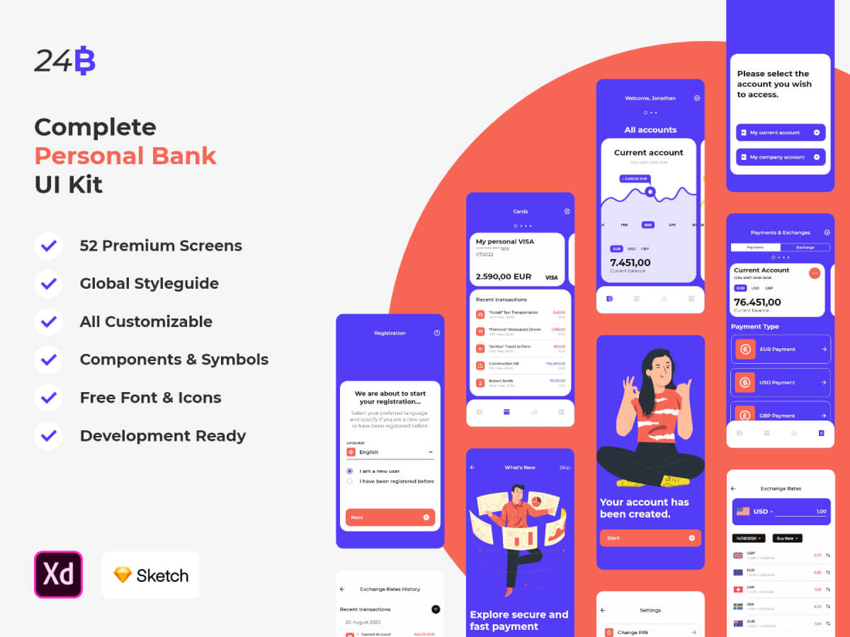 Complete Personal Bank Sketch UI Kit