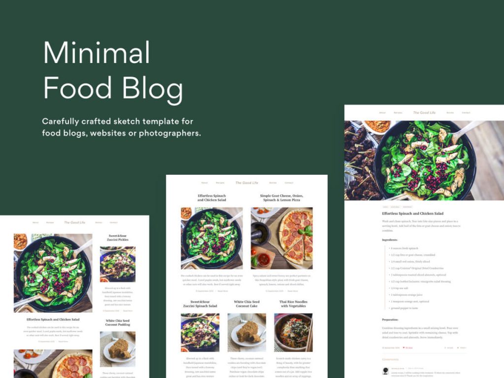 Minimal Food Website Template - Free Sketch Resource | Sketch Elements