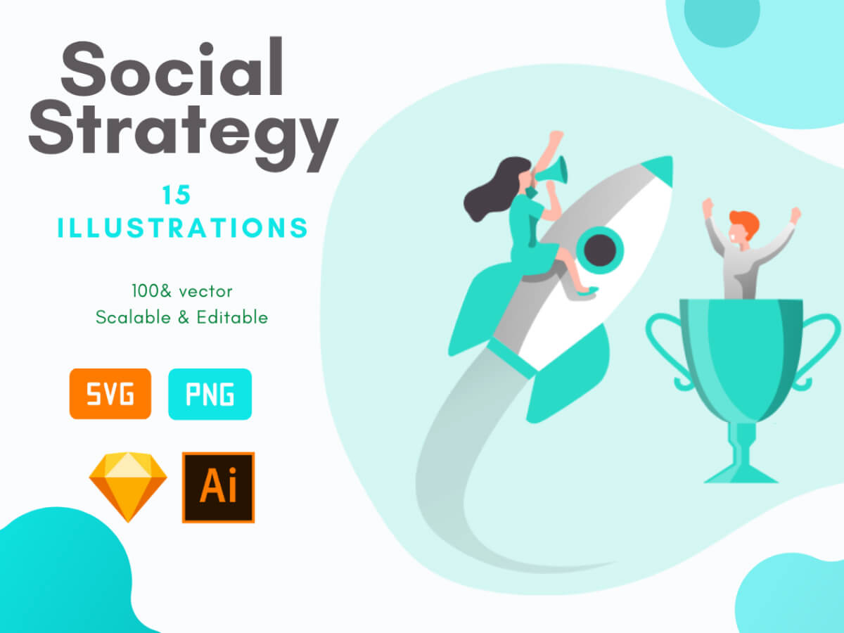 Social Strategy Illustration Pack for Sketch