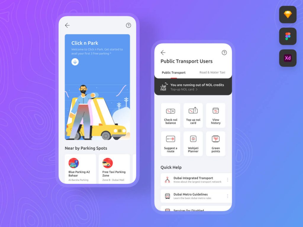 Transport and Parking App - Sketch UI Kit