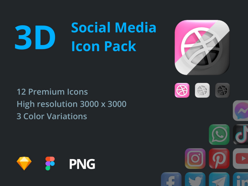 3D Social Media Sketch Icon Pack