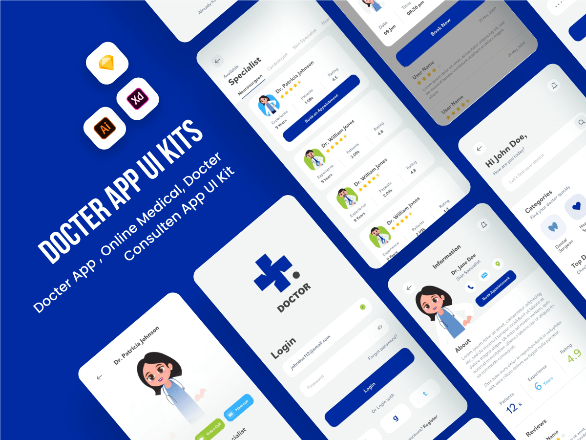 Doctor Mobile App UI Kit - Free Sketch Resource | Sketch Elements